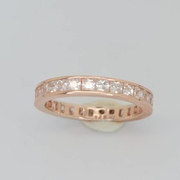 4.70cttw White Princess Cut Channel Set Eternity Band 18K RG on 925 Sz 9 3/4 - Picture 1 of 4